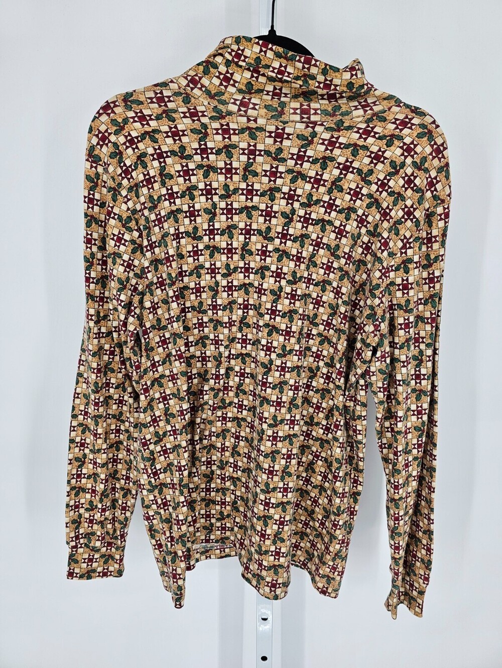 Vtg Corner Stone Womens Sz L Long Sleeve Turtleneck T Short Christmas Holly - Picture 1 of 4